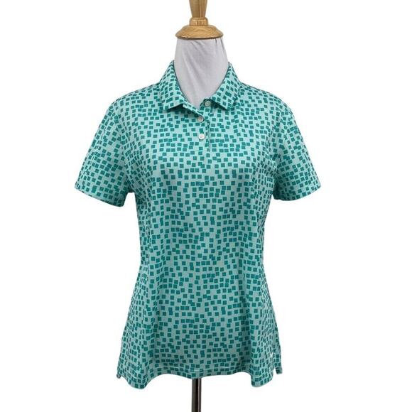 Nike Polo Shirt Womens M Medium Cypress Dri Fit Geometric Grids Performance Golf - Picture 1 of 12